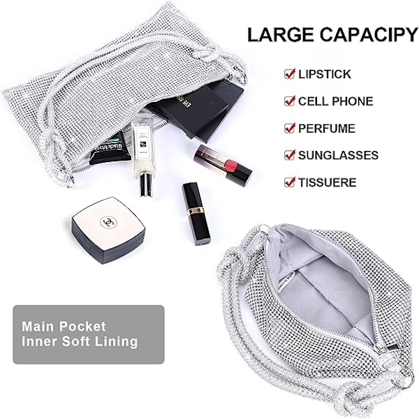 Crossbody-väska för kvinnor Silver Clutch-väska Kvällshandväska