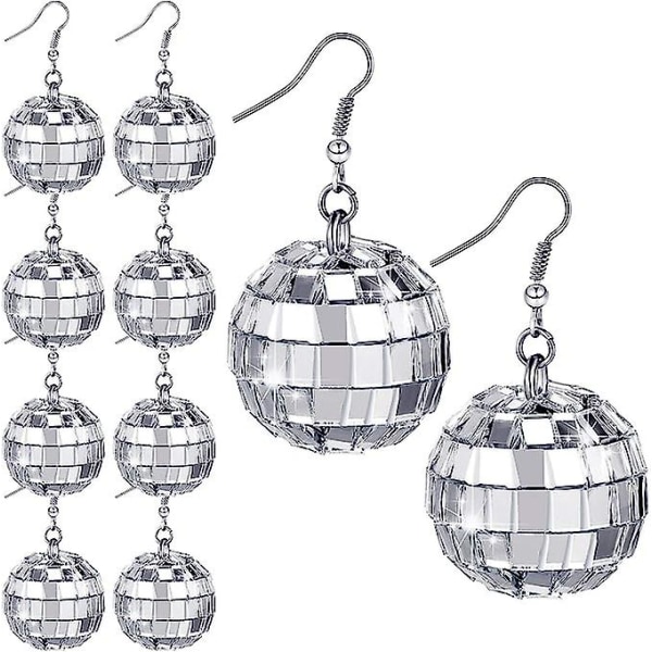 Disco Ball Örhängen Silver Mirror Ball Örhängen 60- eller 70-tals Dansfest Kostymtillbehör för kvinnor och flickor, legerat stål