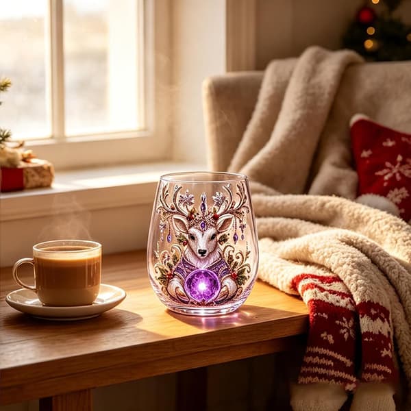 Julekrystalmærkat Glas Kop (Ametyst Rensdyrønsker)