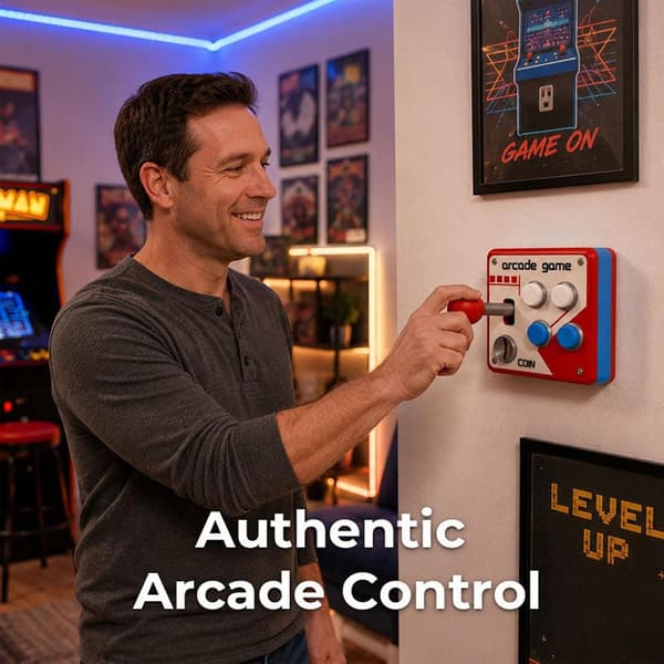 Retro Arcade Switch Panel, Klassisk Joystick Knapp Väggplatta, Retro Arcade Vintage Spelrum Väggaccent med Joystick och Färgglada Knappar (1PC)