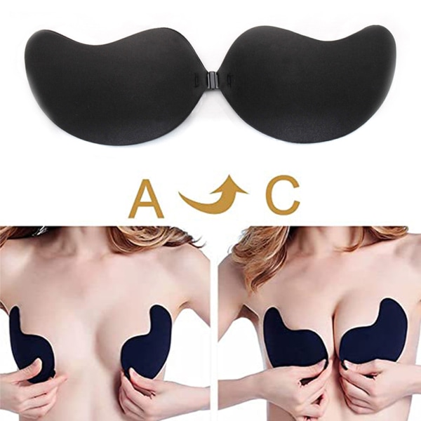 Bride Sticky BH Osynlig Strapless Push-up Återanvändbar Rygglös Black-C