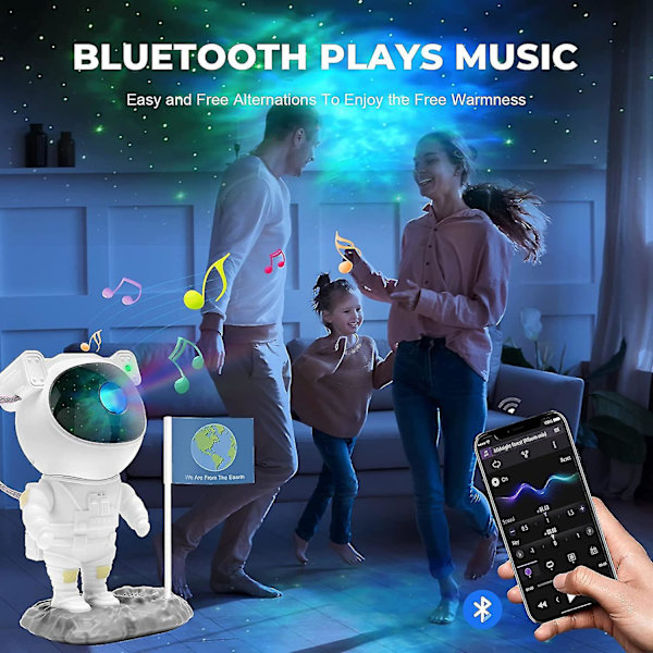 Galaxy Astronaut-projektor med Bluetooth musikhögtalare, fjärrkontroll och timer, nebulosa Star Space Buddy-projektorlampa för barn Familj Vänner Present, säng