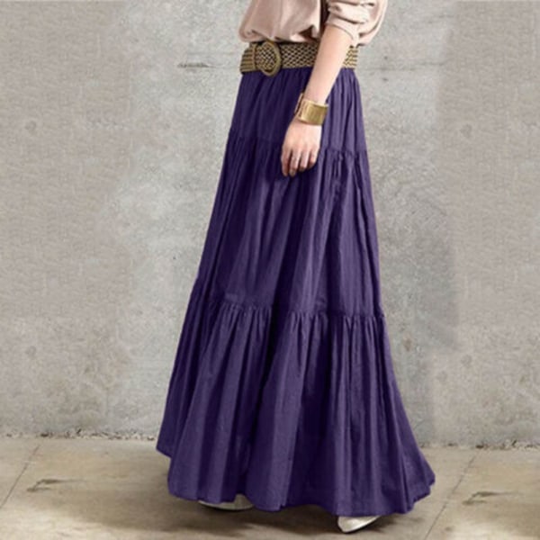 Kjol med resår i midjan Kjol A-linje dam Veckad vintage casual kjol purple XL
