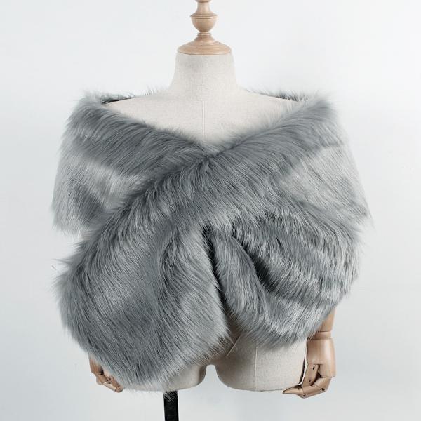 Damsjal i fuskpäls Vinter lång brudscarf VIT