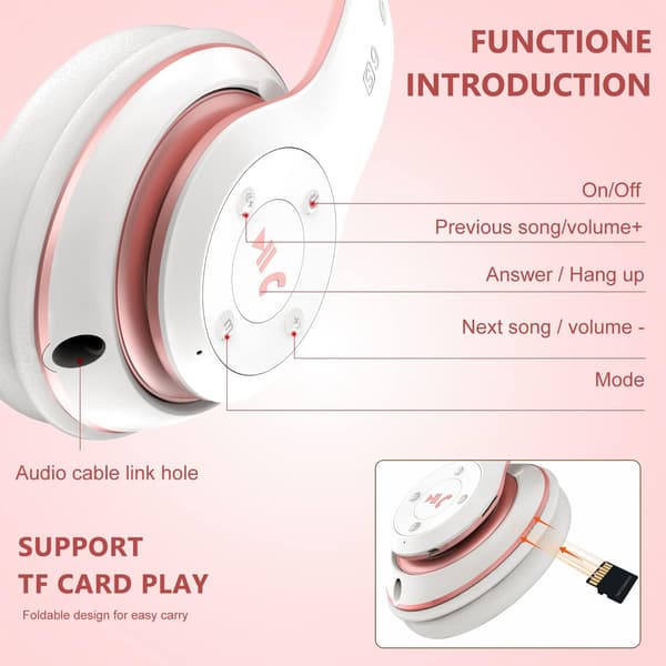 Bluetooth hovedtelefoner, over ear, med HD-mikrofon, FM, TF til PC