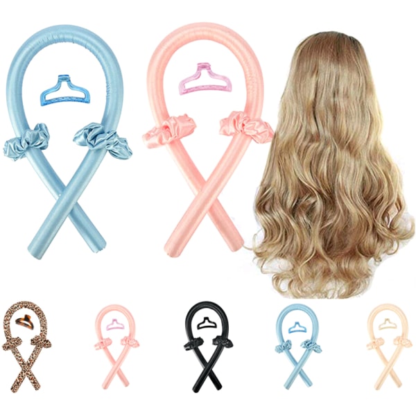 Värmefri sponge curling Rod Pannband Bärbart långt vågigt hår Pink