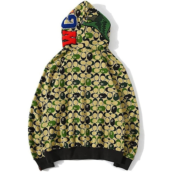 Shark Ape Bape Hoodie Camo Print Polyestertröja Casual Loose Zip Hoodie Jacka För Herr Dam Dinosaur M
