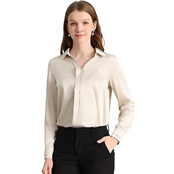 Allegra K Kvinnor S Office Elegant V-ringad blus Långärmad arbetsskjorta White Medium