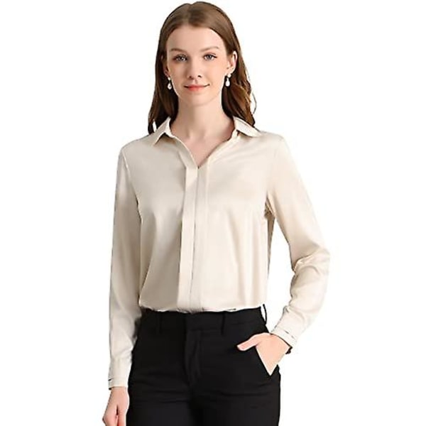Allegra K Kvinnor S Office Elegant V-ringad blus Långärmad arbetsskjorta Whites Large