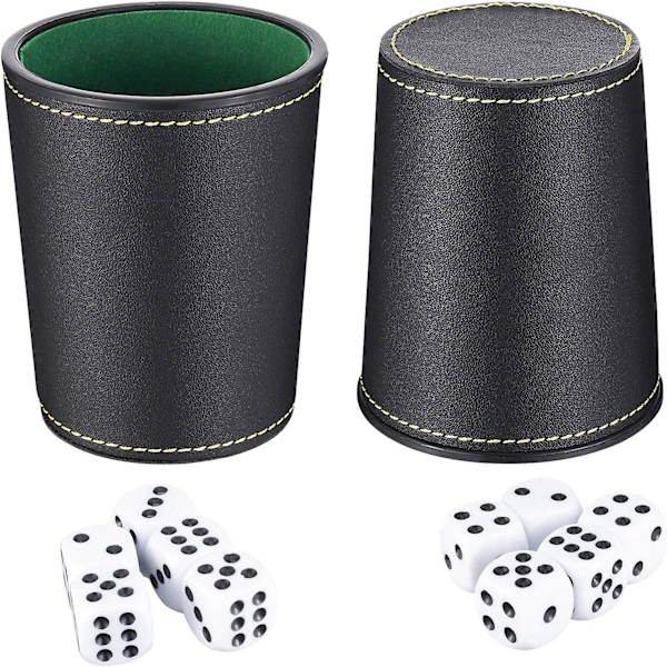 2-pack läder tärningskopp set - skaka med 10 prickar tärningar för spel