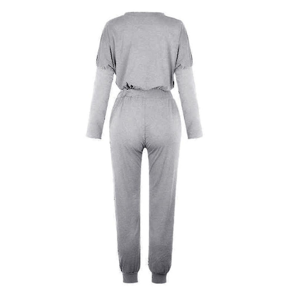 Kvinnor Casual Enkla kläder T-shirt Toppar + Dragsko Elastisk midja Jogging Träningsbyxor Byxor Loungewear Set Light Gray XL