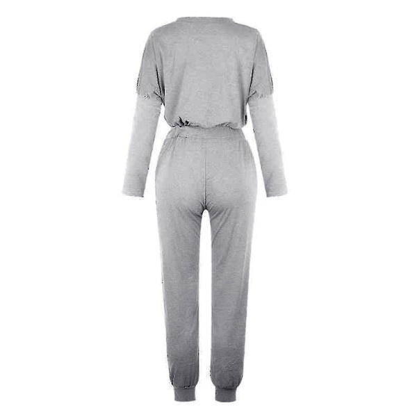 Kvinnor Casual Enkla kläder T-shirt Toppar + Dragsko Elastisk midja Jogging Träningsbyxor Byxor oungewear Set Light Gray L