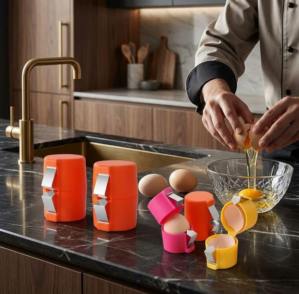 Egg Cracker Verktøy, Enhånds Eggåpner og Separator for Rå Egg, Sølfri Eggeskallbryter for Baking på Kjøkkenet (Oransje)