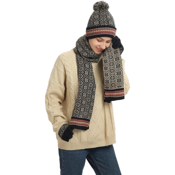 Vinterhattscarf och pekskärmshandskar (marinblå)