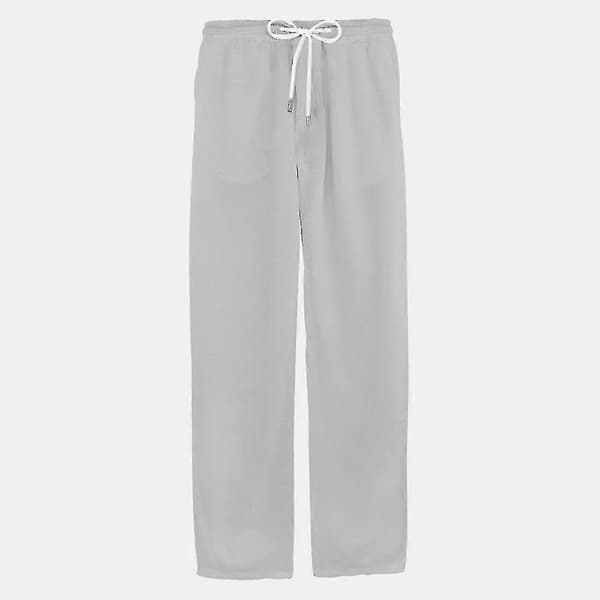 Herr Bomull Linne Byxor Elastisk Midja Casual Strand Yoga Byxor Gray L