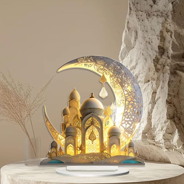 Måneslott Feriefest Skrivebordsdekorasjon Akryl Flat Ornament Hjem Soverom Dekor