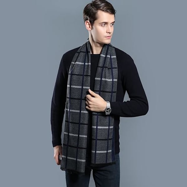 Herrscarf vinter (grå/vit pläd)-Mode formella mjuka halsdukar