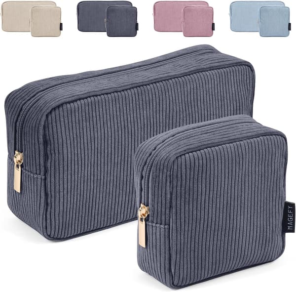Makeuptaske, 2 stk. små makeuptasker til håndtaske fløjlstaske med rum Rejse makeup kosmetiktaske (sort) Black