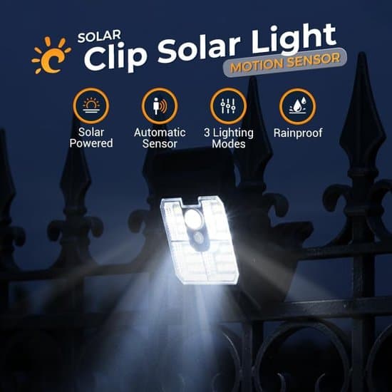 Clip-on lys - Sæt med 4 - Solarsensorlys - Bærbart - Udendørs LED-lys - Ideelt til camping Justerbart clip-on LED-lys til haver og garager