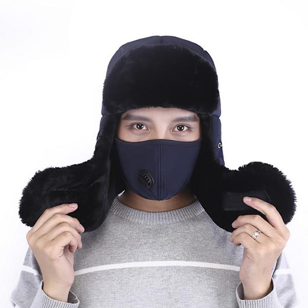 Män Trapper Aviator Hat Winter Warm med mask Öronlapp Cap Blue