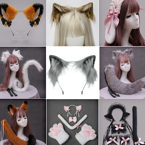 Handgjord ingefära Katt Varg Räv Öron Djur sött huvud Tillbehör grey