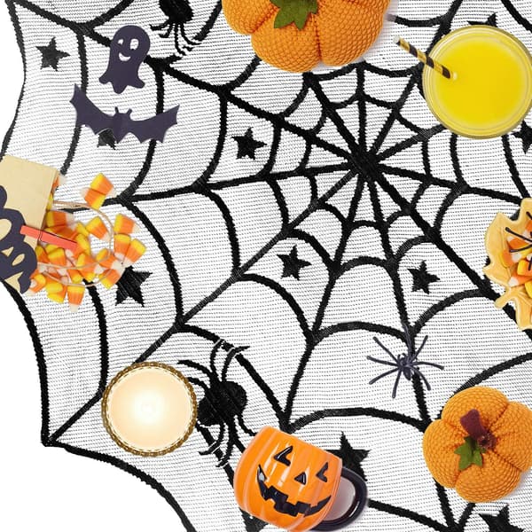 Halloween dekorationssæt, 40 tommer edderkoppespind-dug i blonder