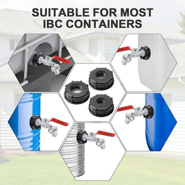 Sæt med 3 IBC-adaptere S60x6, 3/4\" 1/2\" 1\" hætte, til 1000L tank, tilslutning