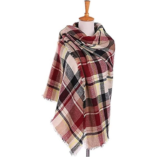 Stor Ull Rutig Scarf Dam Cashmere Sjal Scarf Varm Höst Vinter Stole Wraps Klassisk Elegant Mysig, Dam Rutig Faux Cashmere Höst/vinter Sjal