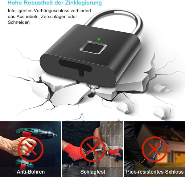 Fingeravtryck Mini Smart Hänglås USB Laddning Biometrisk Hög
