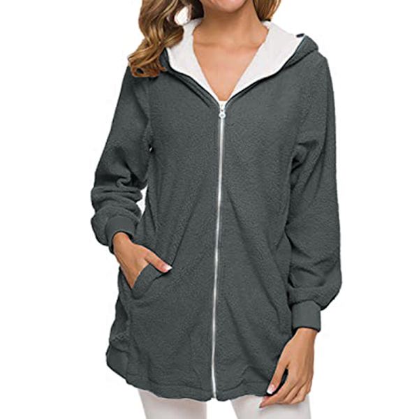 Dam Långärmad Zip Up Hoodie Jacka Jumper Cardigan Coat Dark Gray,4XL