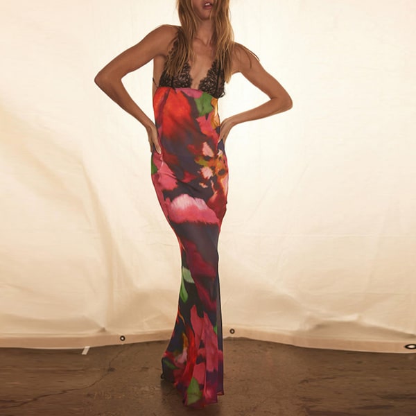 Elegant lång Bodycon-klänning med djup v-ringad ärmlö klänning för ommaren trandfetemeter leopard print s