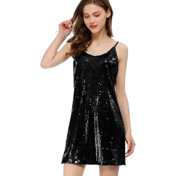 Allegra K Kvinnor S Halloween Glitter Paljett V Neck Spaghetti Strap Mini Party Dress Clubwear Black Medium