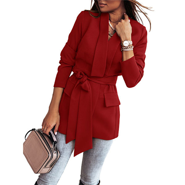Kvinnor apel Blazer Coats ace Up O Work Slim Suits Jackor Red L