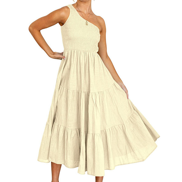 Dam Boho One Shoulder Ärmlös strandfestklänning -Aprikos L