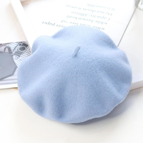 Dam Ull Basker Hatt Fransk Stil Enfärgad Ull Basker För Vuxna - Basker - Artist Hatt Baby blue