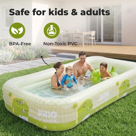 Oppustelig Pool - Børnepool - Familiepool 1,5 Meter - 3-Lags PVC - Grønt Dragedesign til Have og Sommer