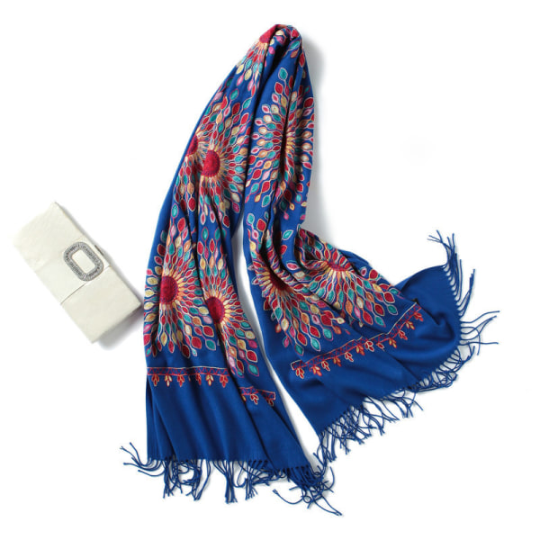 Dambroderade oversize tofssjal Scarf Wraps för kvinnor