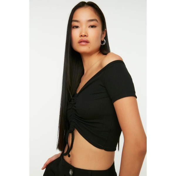 Trendyol Blus Enkel båthals Standardärm Bodycon Black S