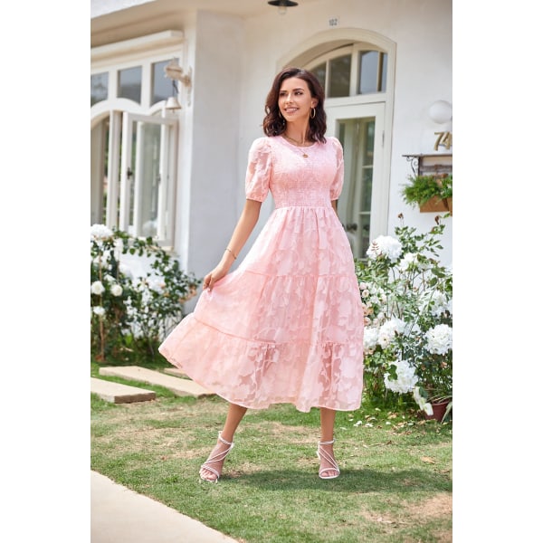 Kortärmade maxiklänningar för kvinnor Pink L