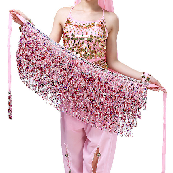 Boho Sequin Tofs Höfthalsduk Kjol pink