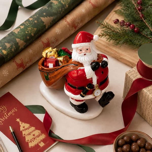 Julemandsfigur i harpiks, gavepose, opbevaring, julebordpynt, en
