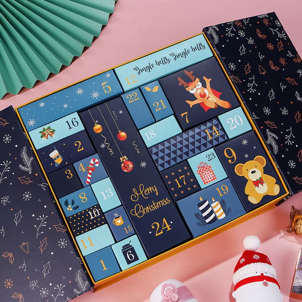 Adventskalender Blind Box 2024 Ny Julklapp Presentförpackning Små Presentaskar Tom Ask Guldgul-FD-
