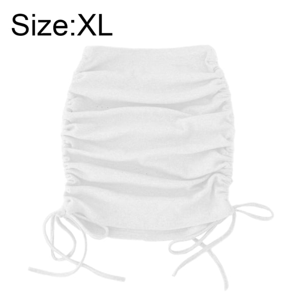 Dragsko, veckad elastisk mini penntight kjol White,XL