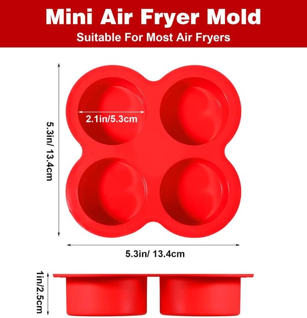 2-pack silikonformar för äggbett, 4-kopps silikonform för äggbett för airfryerugn (röd, 3,5 x 1,8 tum)