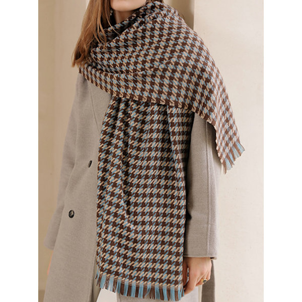 Houndstooth Classic Cashmere Winter Scarf 70*185CM Blue Coffee