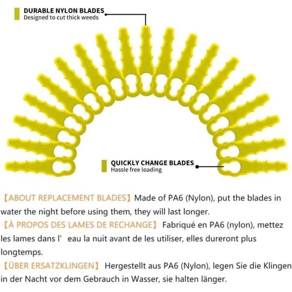 Pakke med 50 erstatningsblader kompatible med Ryobi gresstrimmere – Dobbeltserratede bladhoder (RAC155, RAC157, RAC158)
