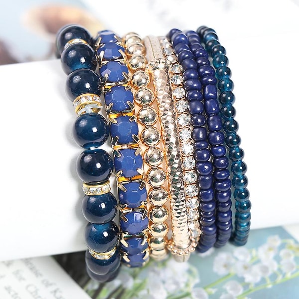 6 set bohemiska stapelbara pärlorarmband för kvinnor Stretch flerlagers set flerfärgade smycken