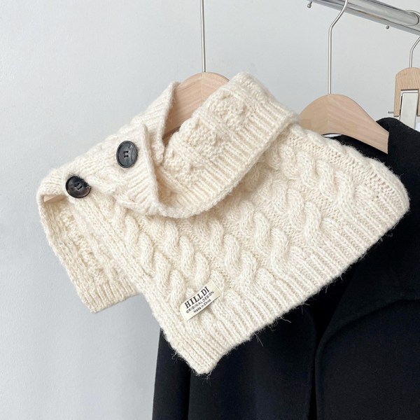 Knäppning halsduk för kvinnor höst och vinter med tjock varm turtleneck huvud stickad haklapp falsk krage krage krage set apricot