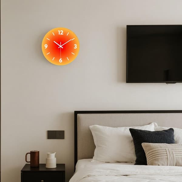 12 tum modern väggklocka, tyst glasklocka, dekorativa väggklockor för vardagsrum kök kontor sovrum (orange)