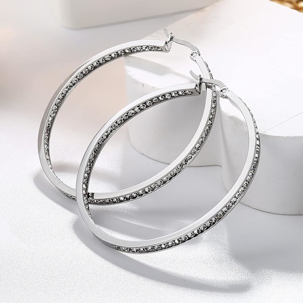 Rostfritt stål Hoop örhängen för kvinnor Zirconia Huggie Large Hoop örhängen Hängande Hypoallergena 40 Mm 50 Mm, ingen ädelsten. gold 40 mm